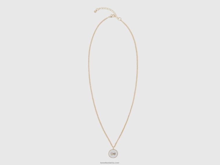 balts 4042V785 sievietes Benetton kaklarota ar baltu kulonu