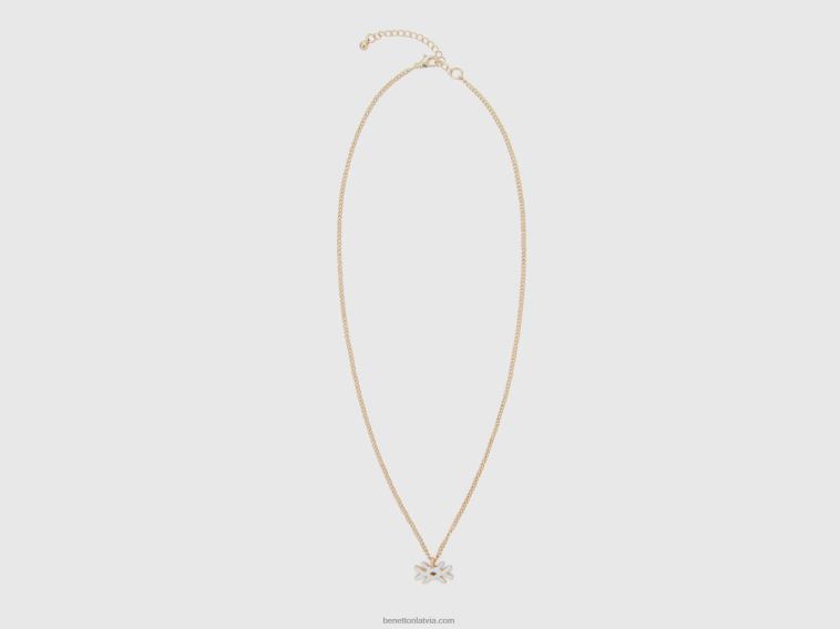 balts 4042V872 sievietes Benetton kaklarota ar baltu logotipa kulonu